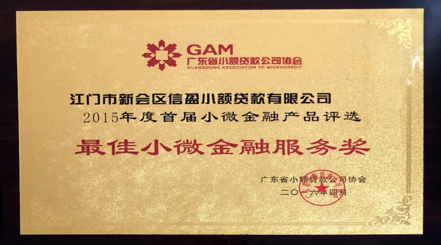 廣東省“最佳小微金融服務(wù)獎”2015年