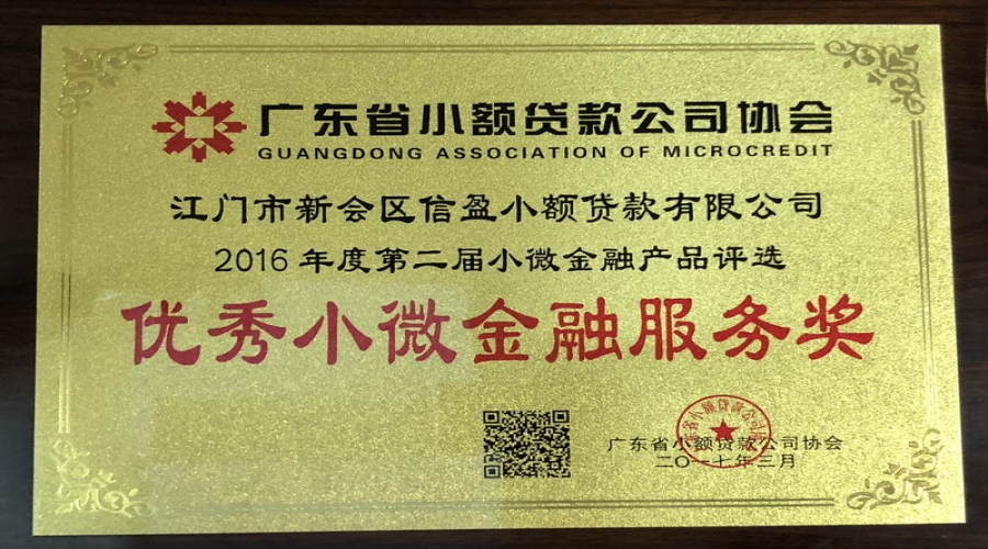 廣東省優(yōu)秀小微金融服務(wù)獎2016年