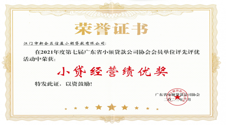 2021年度小貸經(jīng)營(yíng)績(jī)優(yōu)獎(jiǎng)